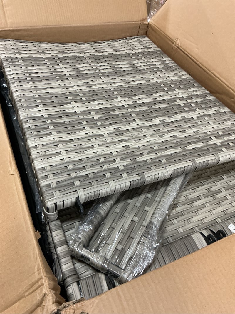 Condition photo showing Good Condition for IDEALHOUSE Outdoor Recliner Chair, Patio Reclining Chairs with Adjustable Backrest and Footrest, 150° Lay Flat Rattan Reclining Chairs with Flip-Up Table and Removable Cushion, Set of 2