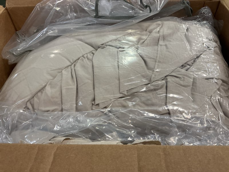 Condition photo showing As Is for Sanracie Oversized King Comforter Set 128" x 120", Cotton Wheat Soft Comfortable Aesthetic Ruffled Bedding Sets Lightweight Breathable Boho Shabby Vintage Comforter Set 3Pcs Oversized King Plus(128"x120") Wheat