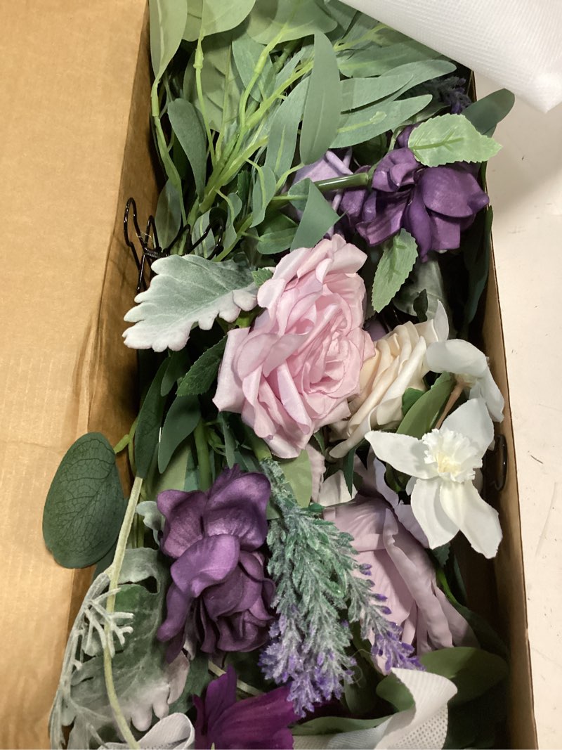 Condition photo showing Good Condition for ling's moment 2pcs artificial welcome sign swag wedding arch flowers decorations floral eucalyptus willow garland lilac purple cream rose ceremony party reception easel door wall home entryway outdoor pr- lilac & gold