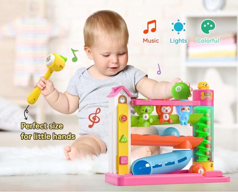 musical baby toy for 1 year old girl gifts, 1st birthday girl boy gift first xmas present for toddler 1-2, interactive learning educational toy for baby 6-12-18 months pink