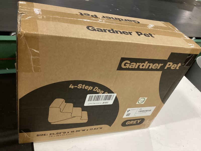 Condition photo showing New/Like New for Gardner Pet Dog Stairs for Small Dogs 17.5" H, 2 in 1 Transformable 4-Step Pet Stairs and ramp, Dog Steps for Couch bed (19~22 in) with Durable Non-Slip Waterproof Cover and CertiPUR-US Certified Foam Grey 4 2 in 1 4-step15.7"x24"x17.52"