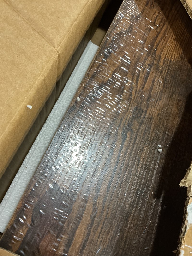 Condition photo showing As Is for BAYKA Floating Shelves, 48 inches Long Wall Mounted Rustic Wood Shelves for Bathroom, Bedroom, Living Room, Kitchen, Office, Hanging Shelf for Books/Storage/Decor(Rustic Brown,Set of 2) B. Rustic Brown - Americana Farmhouse Style 48inches