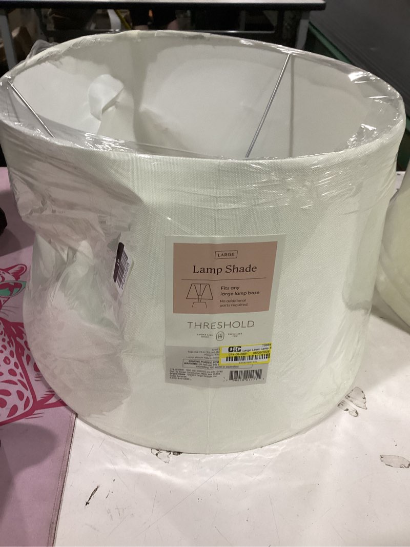 Condition photo showing As Is for large linen lamp shade shell - threshold™: off-white drum, no assembly required