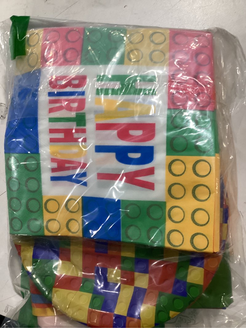 Condition photo showing New/Like New for Building Block Birthday Party Supplies, Building Blocks Themed Birthday Party Decorations Set with B