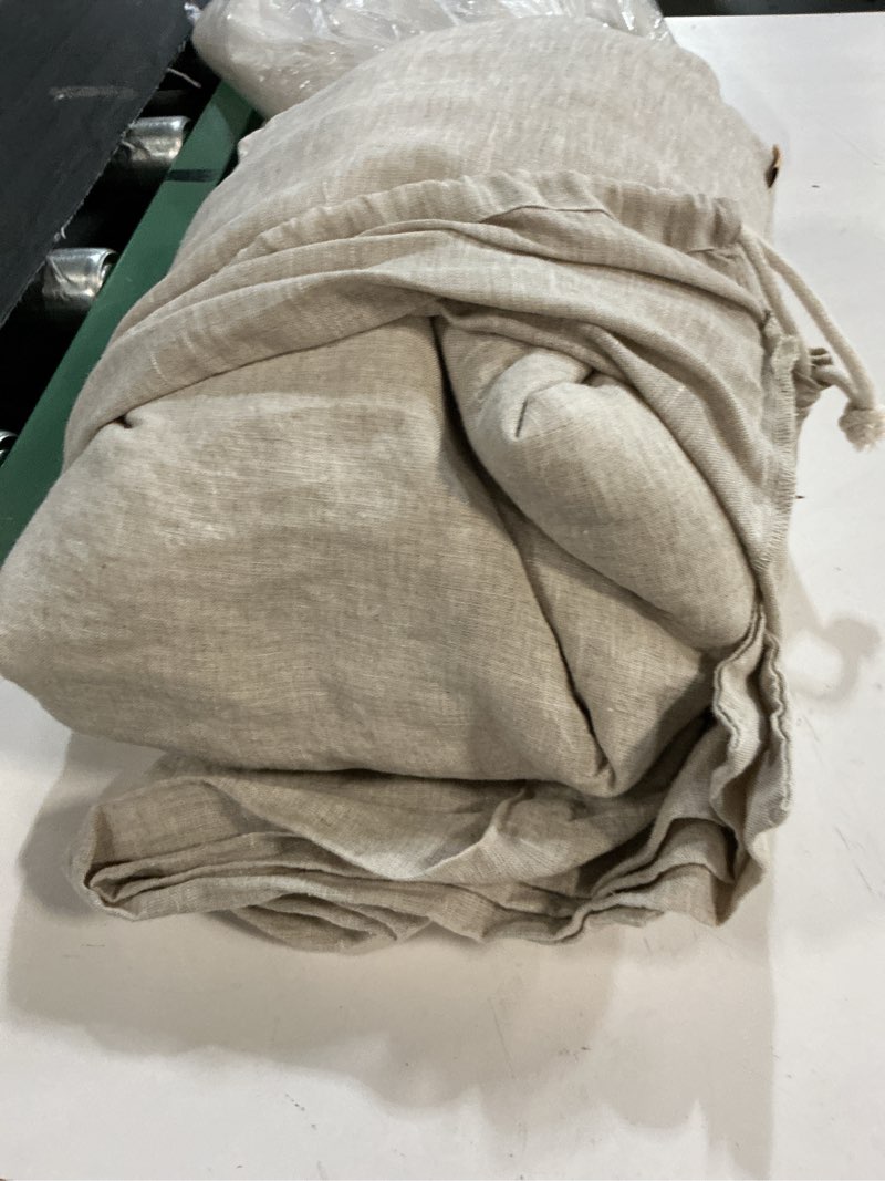 Condition photo showing As Is for quince european linen chambray deluxe bedding bundle, queen, natural 3pcs