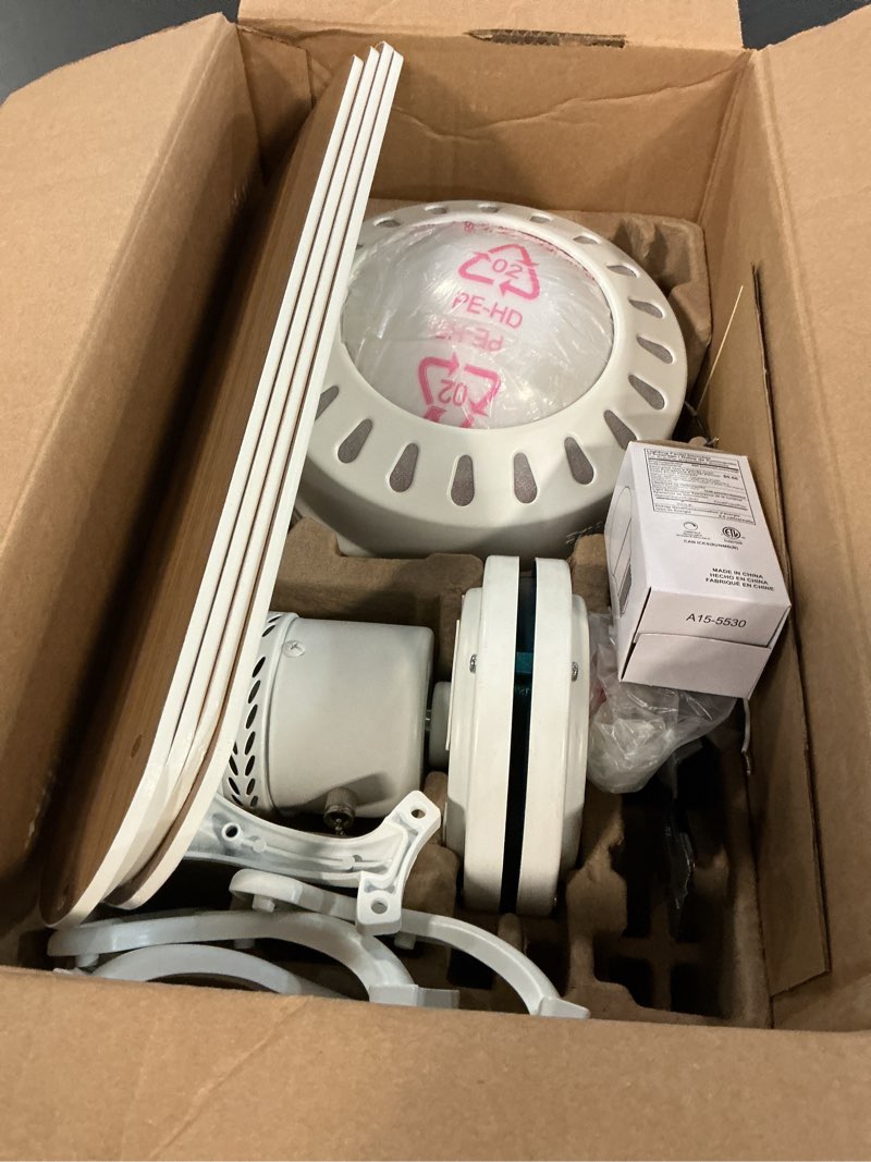 Condition photo showing Good Condition for harbor breeze armitage 42-in white with white/blonde blades led indoor flush mount ceiling fan with light (4-blade)