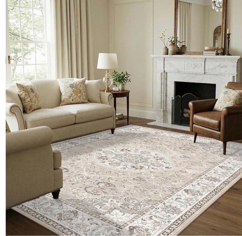Living Room 6x9 Area Rugs: Farmhouse Washable Ultra Soft Carpet for Bedroom Nursery Indoor Vintage Stain Resistant Rug for Dining Room Non-Slip Durable Neutral Floor Mat for Pet Owners(6x9 Beige)