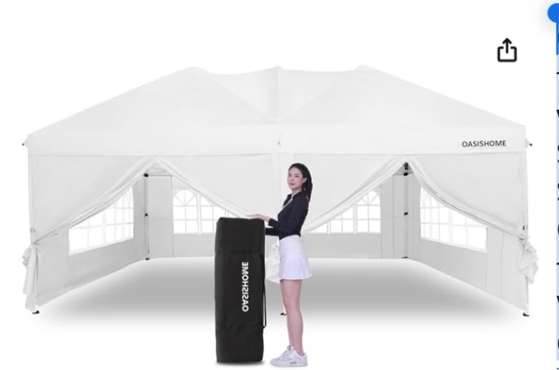 oasishome pop-up gazebo with 6 removable side walls, windows, stakes, ropes, carrying bag, suitable for patio, outdoors, wedding parties and commercial events