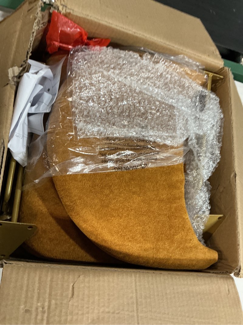Condition photo showing Good Condition for vanity stool chair with folding back, storage ottomans faux fur vanity chair, multifunctional upholstered footstool with 4 metal legs with anti-slip feet for bedroom living room entryway pumpkin brown