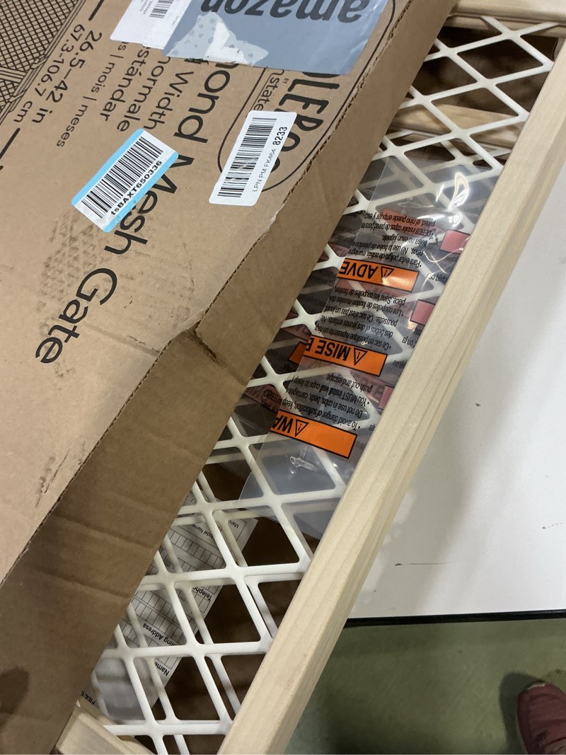 Condition photo showing Good Condition for Toddleroo by North States Diamond Mesh Wooden Baby Gate: 26.5"- 42" Wide. Pressure Mounted Baby Gate for Doorway. (23" Tall, Sustainable Hardwood)