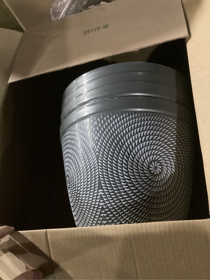 Condition photo showing As Is for Quarut Large 12 Inch Plant Pot for Plants Outdoor Indoor, 4 Pack Plastic Flower Pots with Drainage Hole & Saucer, Modern Decorative Garden Pot with Saucer, Plant Container for House?Gray?