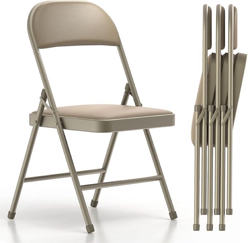 InfiniPower Folding Chairs 4 Pack with Vinyl-Padded Cushion and Back, Sturdy Metal Steel Foldable Ch