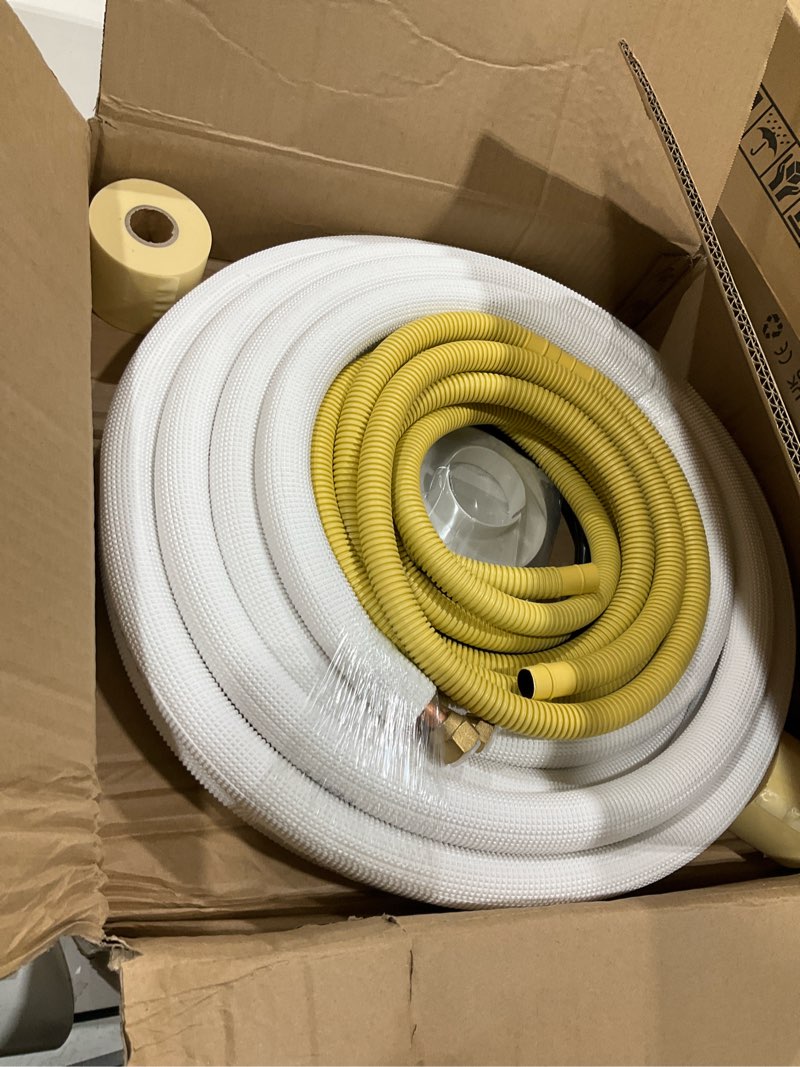 Condition photo showing Good Condition for TAUROX 16FT Mini Split Line Set 1/4" & 3/8" O.D Copper Pipes Tubing and 3/8" White Thickened PE Insulation Coil, for Mini Split Air Conditioning or Heating Pump Equipment and HVAC with Flared Nuts. 16FT (1/4+3/8) with wire