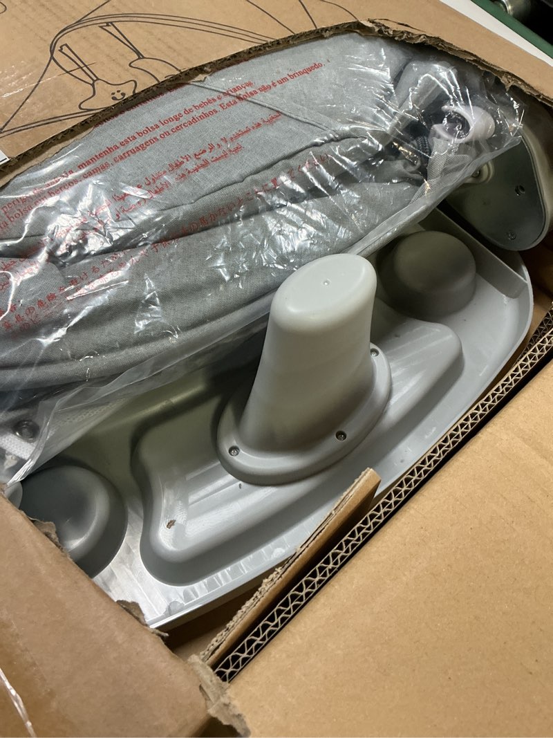 Condition photo showing New/Like New for 4-in-1 electric baby swing, electric baby bouncer, dining chair, removable rocker with 16 preset melodies, 0-30 months max 33 lbs, grey?no power bank included