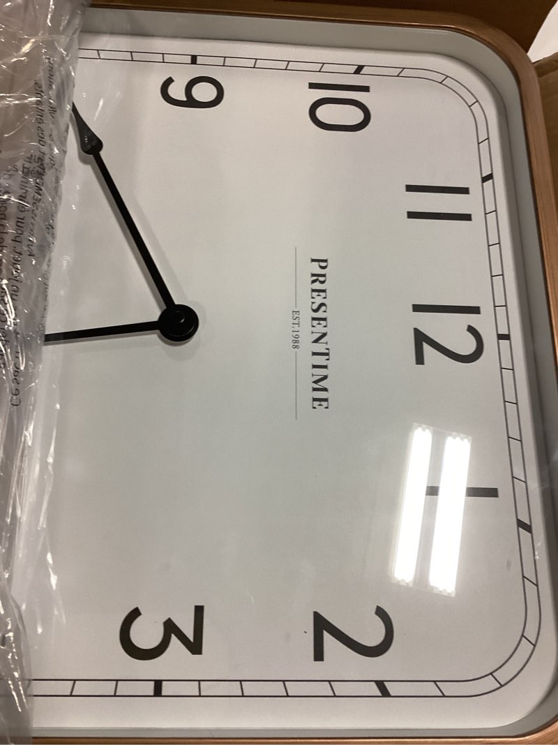 Condition photo showing Good Condition for Presentime & Co. 16" Anton Vintage Square Clock, Silent No Ticking, Wall Art and Timepiece for Home Decoration/Wall Décor, Antique Hamilton Gold Color Antique Hamilton Gold 16 inch