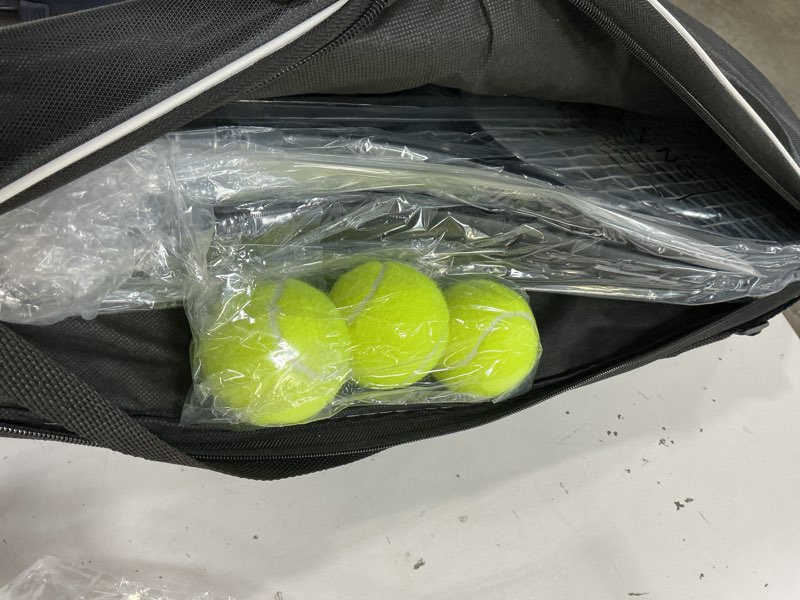 Condition photo showing New/Like New for hiraliy tennis rackets 2 pack for adults beginners - 27 inch lightweight aluminum tennis racquet set with 3 balls & carry bag - vibration dampening & large sweet spot for men women couples black