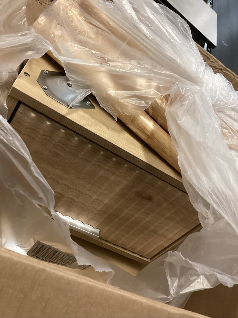 Condition photo showing As Is for LAATOOREE Nightstands Set of 2, Small Side Table, Bedside Table with Fluted Door, Solid Wood Feet; Modern Mid-Century End Table for Bedroom, Small Space (Natural) Natural Fluted Style