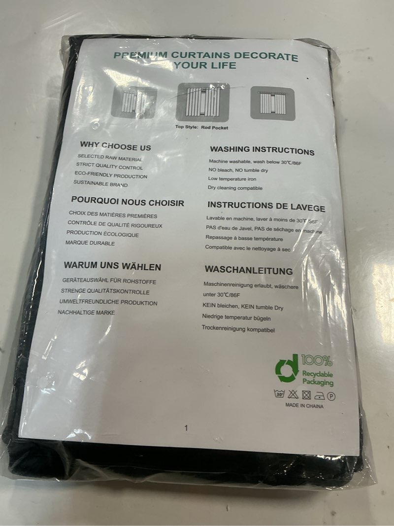 Condition photo showing New/Like New for Joydeco Black Blackout Curtains 96 Inches Long, Curtains 96 Inch Length 2 Panels Set for Bedroom, Room Darkening Curtains & Drapes for Living Room Window (W52 x L96 Inch, Black) Black 52"W x 96"L (Pack of 2)