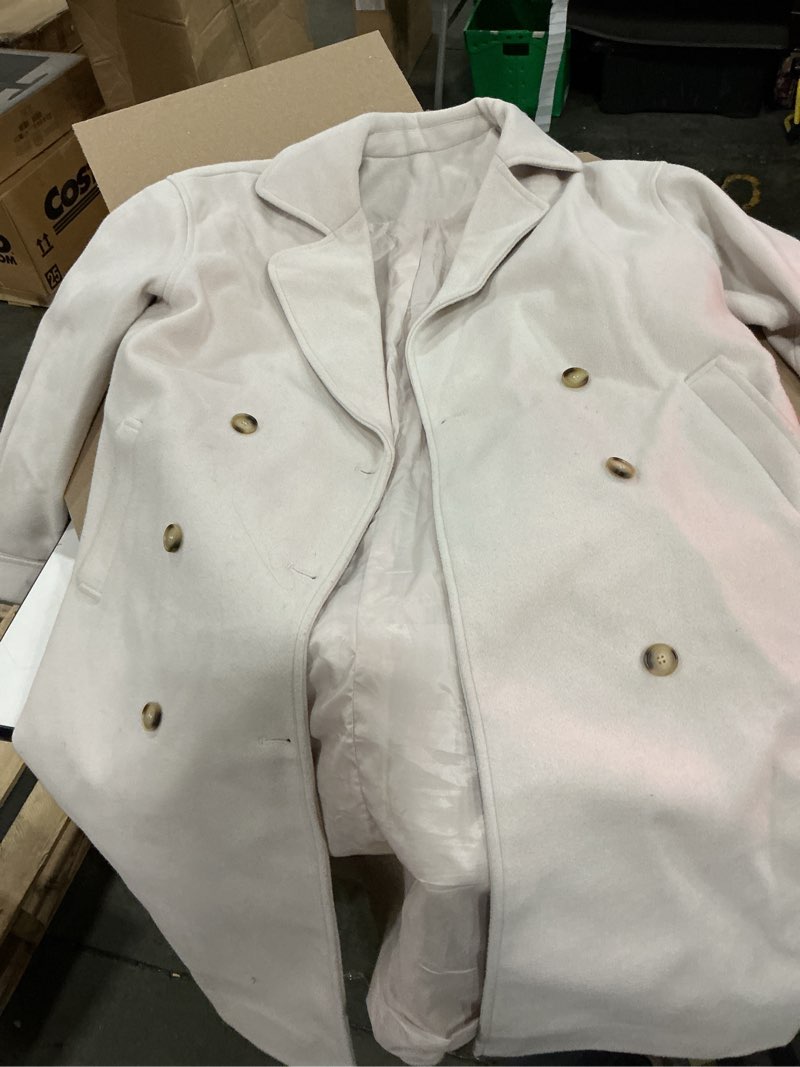 Condition photo showing As Is for bzb women's long coat notched lapel collar double breasted pea coat winter elegant wool blend over coats jackets large creamy-white