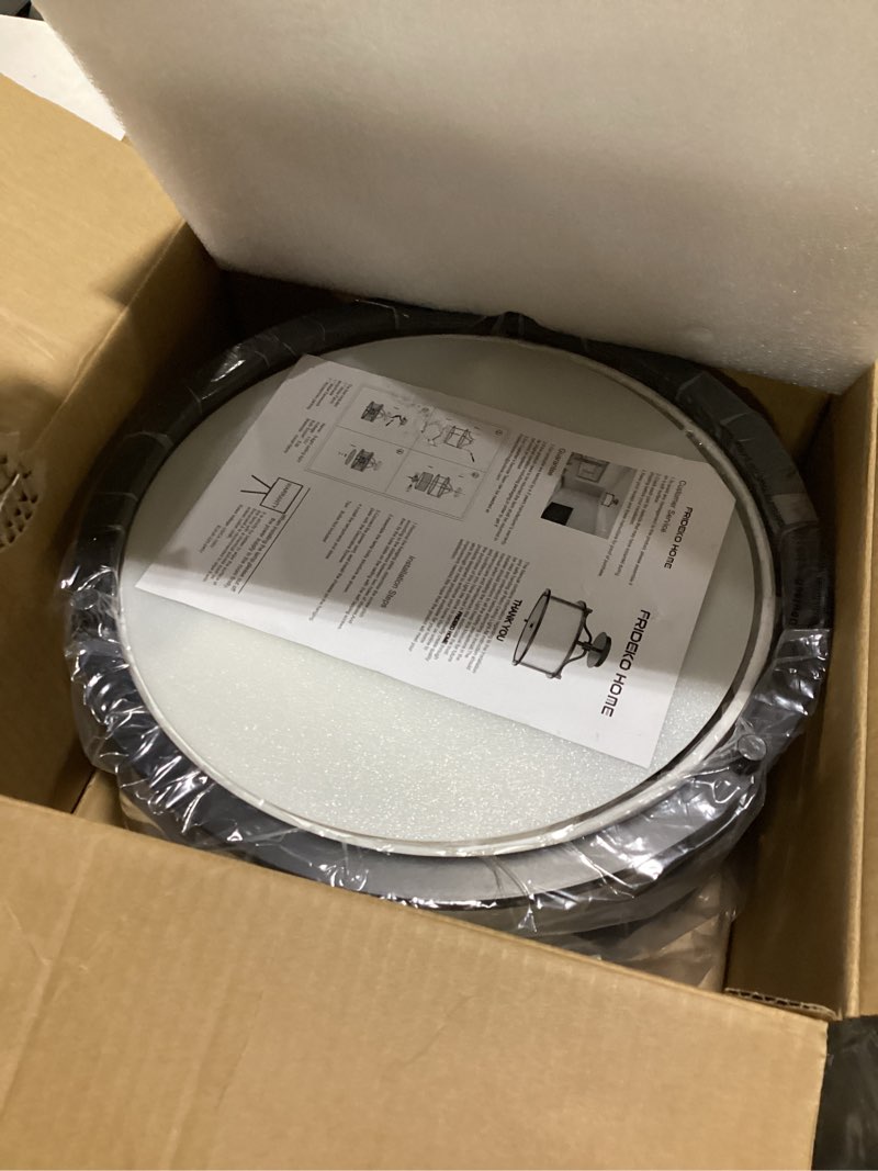 Condition photo showing Good Condition for FRIDEKO HOME Semi Flush Mount Ceiling Light - 15.7 Inch Fixture with Metal Frame Fabric Shade for Living Room, Bedroom, Kitchen, Dining Room, Entryway, Hallway Round Frame 15.7in