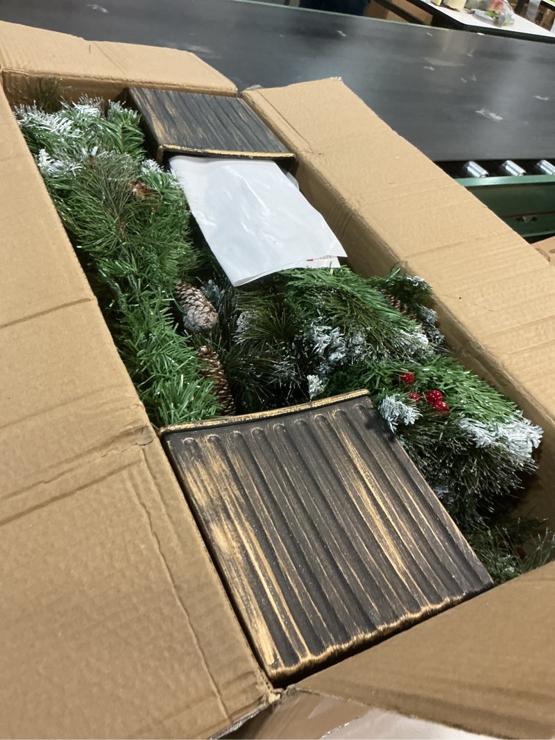 Condition photo showing Good Condition for 4FT Outdoor Christmas Tree with Lights in Vintage Potted Base, Battery Operated Xmas Tree with Snow-Touched Branches, 100 LED Warm Lights with Timer, Porch Entryway Holiday Decoration Snowy Glow Tree 2