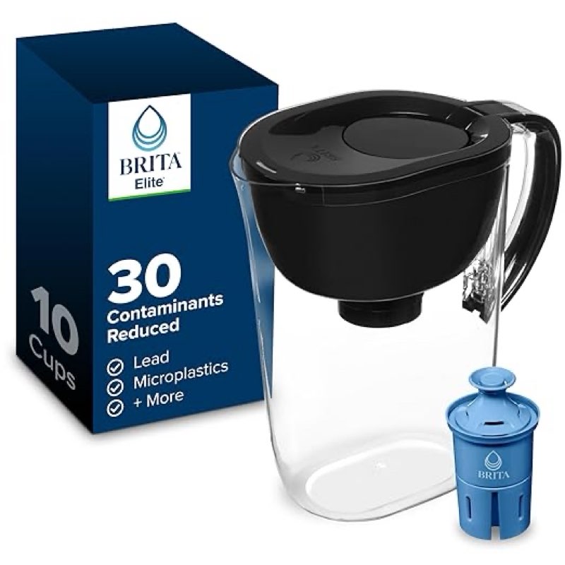 brita everyday elite water filter pitcher, removes 99% of lead, includes 1 filter, 10-cup capacity, black