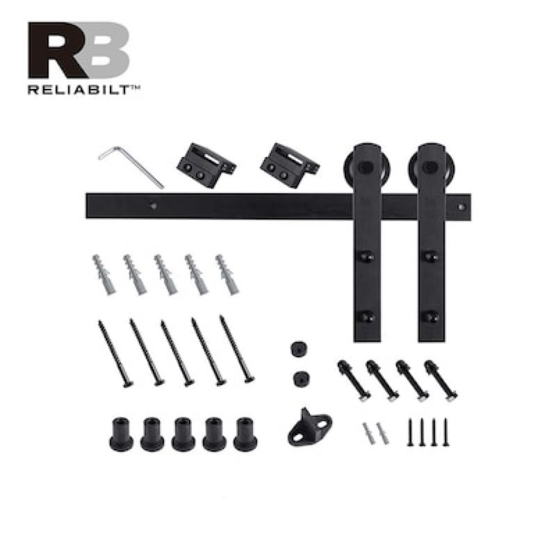 reliabilt 78-in matte black indoor i-strap single barn door hardware kit