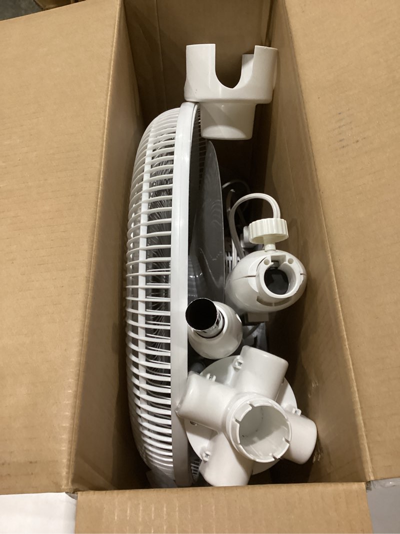 Condition photo showing Good Condition for ez-chill 16” oscillating pedestal fan, 3-speed options, 90-degree oscillating head, adjustable height and tilt, powerful air flow, white, mtsp15-16az