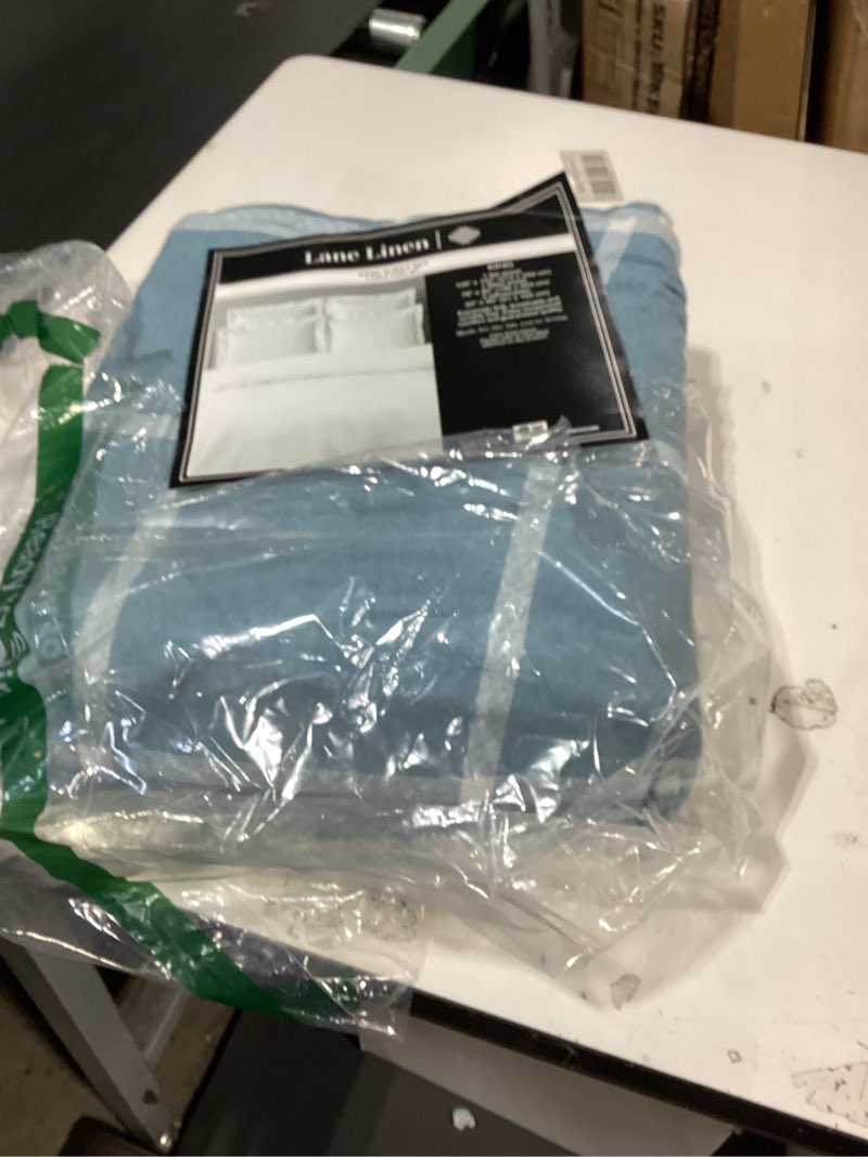 Condition photo showing Good Condition for lane linen 100% cotton flannel sheets set - king size flannel sheets, 4-piece luxury bedding sets, lightweight, brushed for extra softness, 15' deep pocket (fits upto 17' mattress) - blue white stripe