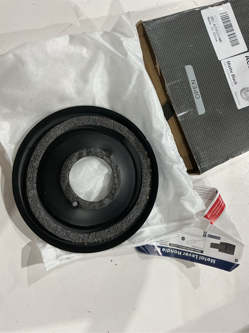 Condition photo showing Good Condition for replacement escutcheon plate for delta 1300/1400 series, for one-handle tub and shower faucets, single metal round shower escutcheon kit, matte black