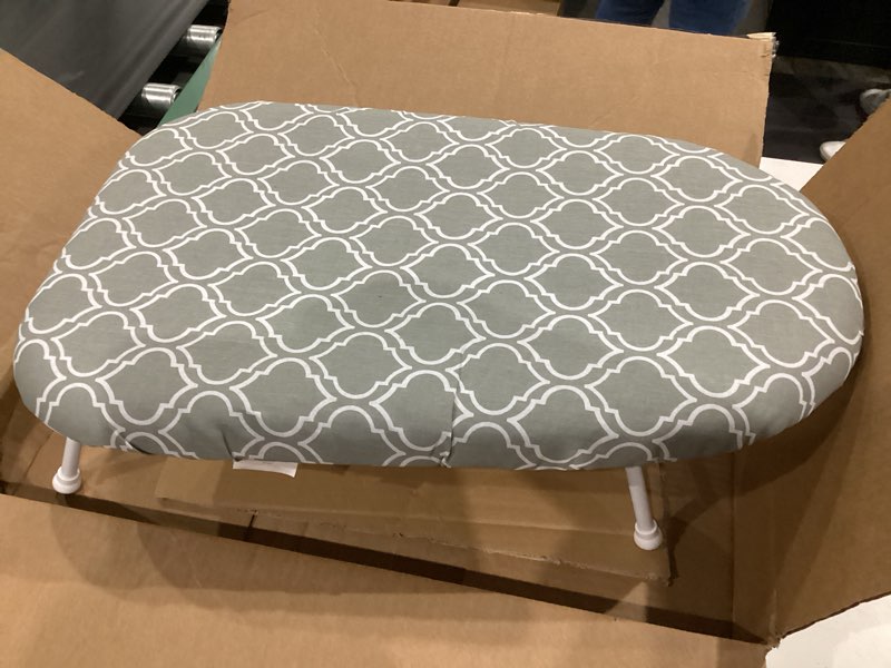 Condition photo showing As Is for garneck folding tabletop ironing board with cotton cover, space-saving portable mini ironing pad for home and travel use, lightweight foldable iron board with non-slip feet