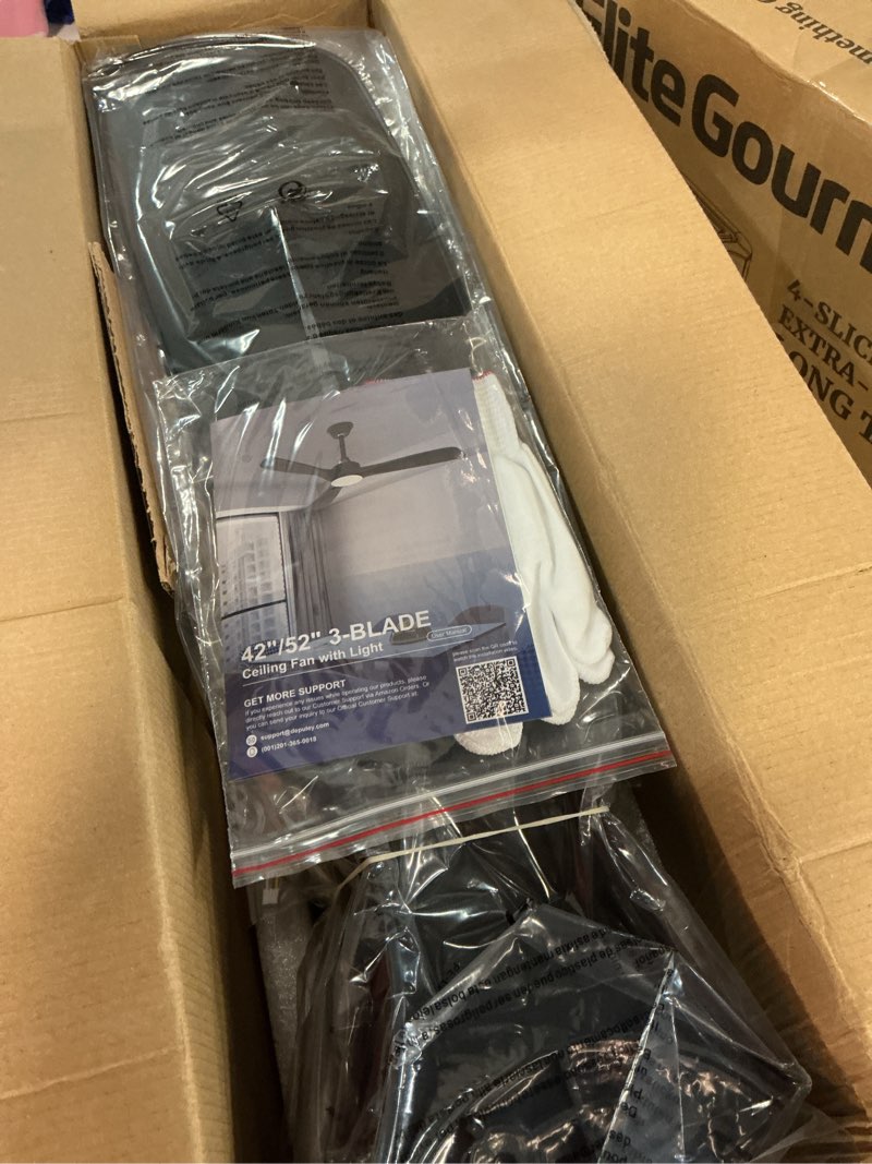 Condition photo showing New/Like New for depuley 52-inch ceiling fan with light: black 3 blade outdoor fans for patios - dimmable indoor fan with remote control living room fandelier ceiling fans ultra quiet dc motor reversible 6 speed timer black 52 inch-with light