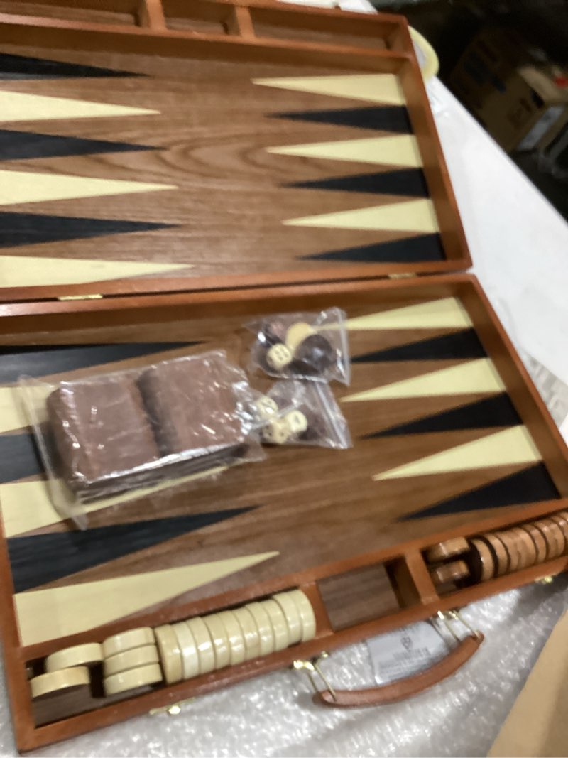 Condition photo showing Good Condition for ropoda Sapele Wood Backgammon Board Game Set (18 Inches) for Adults and Kids - Classic Board Strategy Game - Portable and Travel Backgammon Set with Wooden Playing Pieces and Accessories Large