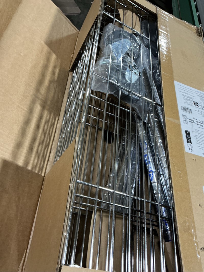Condition photo showing Good Condition for Amazon Basics 5-Shelf Adjustable, Heavy Duty Storage Shelving Unit on 4'' Wheel Casters, Metal Organizer Wire Rack, 30" L x 14" W x 64.8" H, Chrome 5-Shelf Chrome