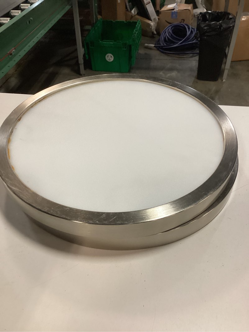 Condition photo showing As Is for project source edge light 1 -light 15-in brushed nickel indoor/outdoor integrated led flush mount light 2 -pack