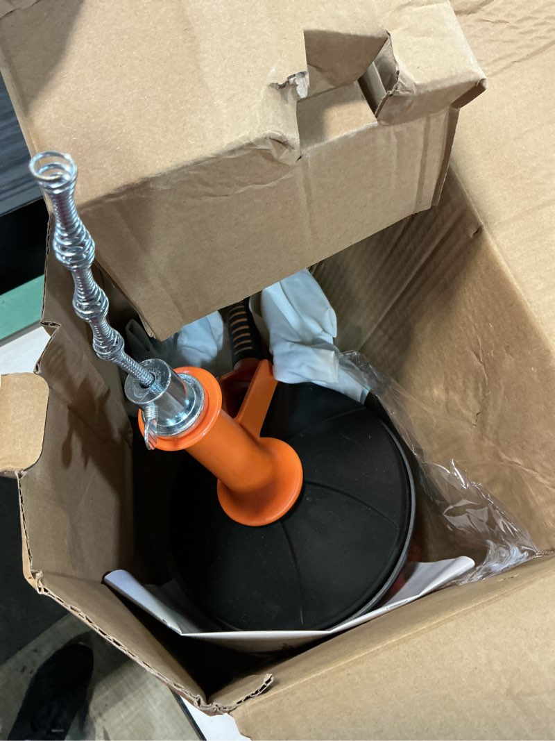 Condition photo showing Good Condition for drain auger, clog remover with drill adapter, 25 feet flexible plumbing snake use manually or powered for kitchen, bathroom and shower sink, comes with gloves (orange)