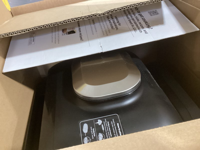 Condition photo showing New/Like New for ninja | indoor grill and air fryer| foodi smart xl | 6-in-1 grill, air fry, roast, bake, broil, dehydrate & crisp |smart thermometer & splatter shield | dishwasher safe parts | black/silver | fg551 6-in-1 smart xl