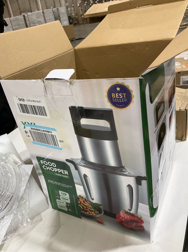 Condition photo showing As Is for Electric Large Food Processor,1200W Meat Grinder Stainless Steel for Home, Heavy-Duty Meat Blender Mincer with 2 Speed& 6 Blades,6L Electric Food Grinder Chopper for Meat,Game,Vegetables & Meal Prep
