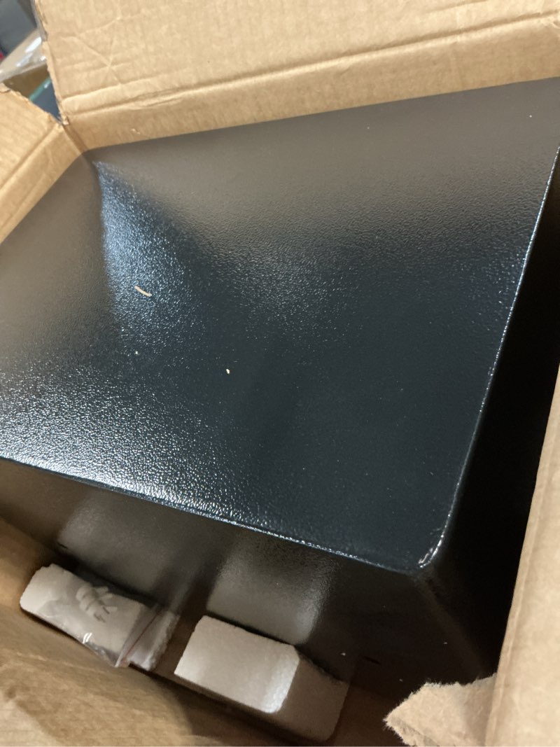 Condition photo showing As Is for 1.2 cubic feet small fire safe box for home, fireproof lock box, security money safe with digital keypad, spare keys and removable shelf, personal home safes for money, jewelry, id documents