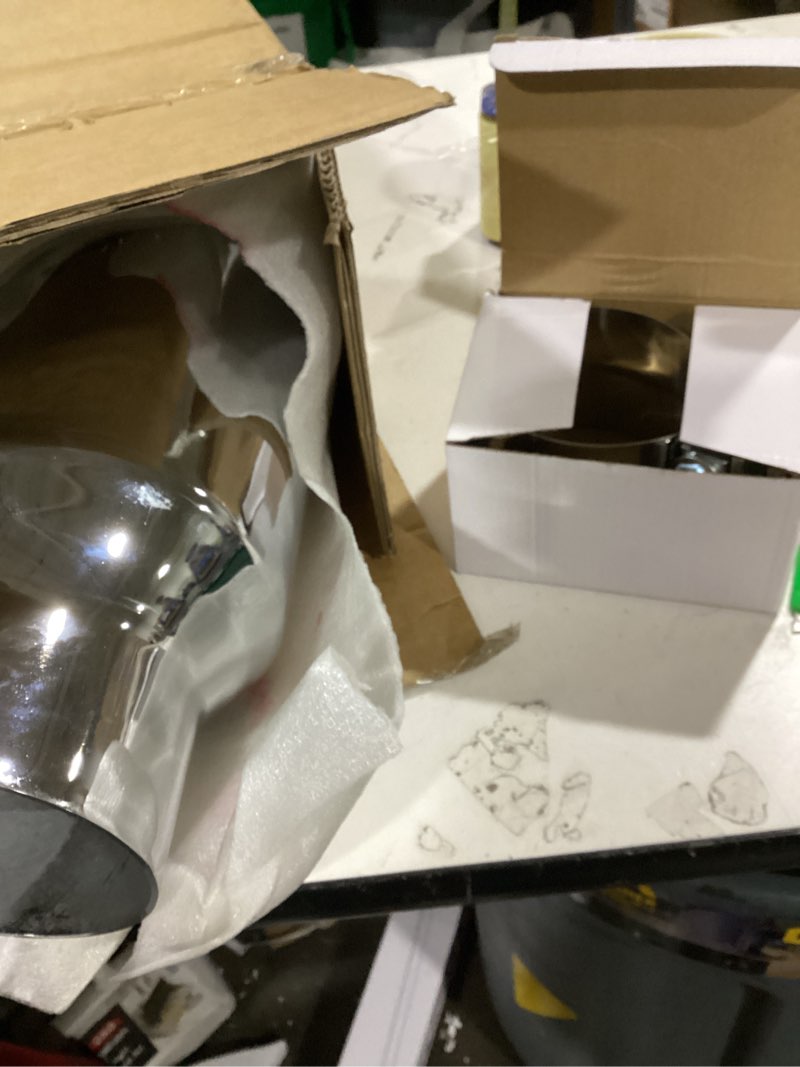 Condition photo showing As Is for exhaust tip, 4 inch diesel exhaust tip elbow tip with clamps, 4 to 6 inch exhaust chrome exhaust tips elbow– polished diesel exhaust tip for pickup truck, car, truck silver 4'' inlet 6'' outlet