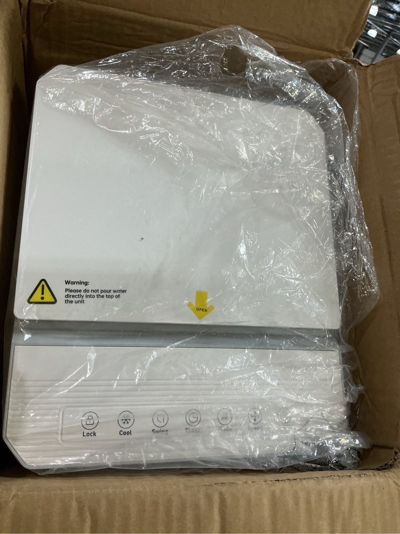 Condition photo showing Good Condition for portable evaporative air cooler, quiet windowless swamp cooler with 4 ice packs, 2 gallon water tank, remote control, 4 modes & 3 speeds, oscillating cooling fan for bedroom, living room and office white 22'*12'*11'