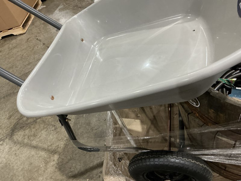 Condition photo showing As Is for project source 5-cu ft 2 wheel steel push wheelbarrow