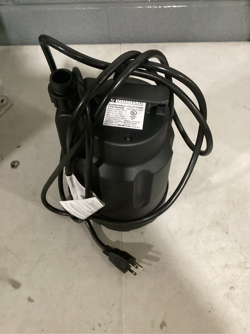 Condition photo showing As Is for utilitech 1/6-hp 115-volt 25-gpm thermoplastic submersible utility pump