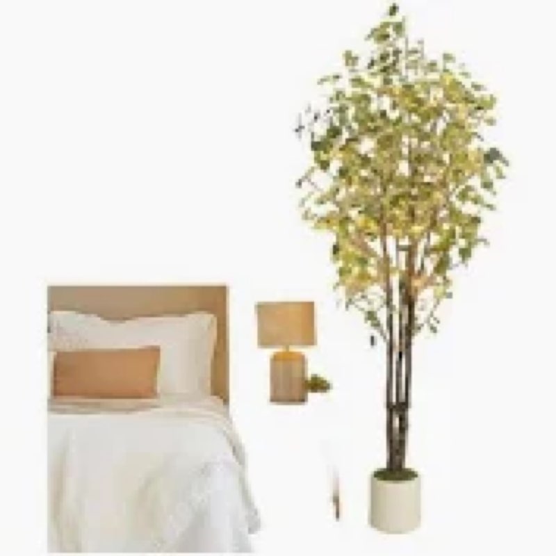 Lighted Eucalyptus Tree Artificial 5FT 90 LED Lights for Decoration Inside Outside, Prelit Fake Tree