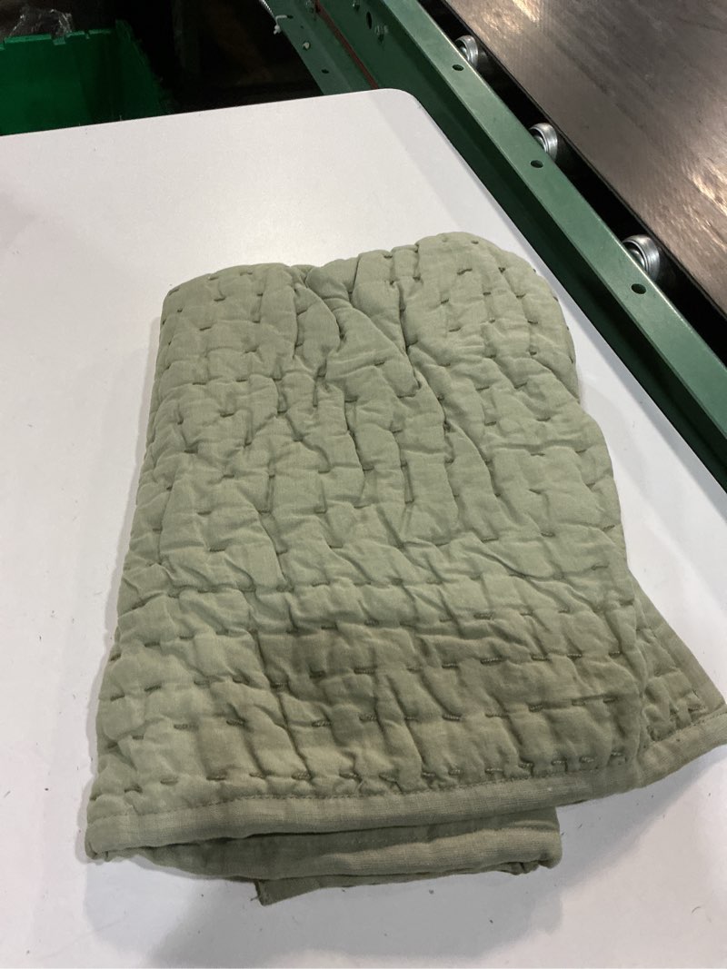 Condition photo showing As Is for european linen cotton stitch quilted euro sham, euro, willowleaf