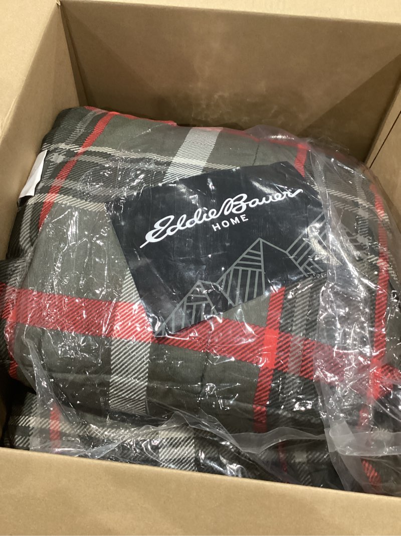 Condition photo showing Good Condition for incomplet)))eddie bauer - queen comforter set, reversible plaid bedding with matching shams, cozy home decor for colder months, oeko-tex certified (willow plaid grey, queen)