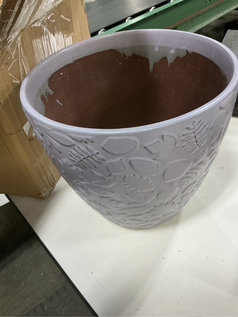 Condition photo showing Good Condition for ( incomplete) 10inch Retro Ceramic Planter with Drainage Hole and Saucer for Multiple Plants, Indoor-Outdoor Garden Pots for Succulent, Orchid, and Flower (Fits Inner Pots Up to 9 Inch, Retro Purple) 10Inches Retro Purple