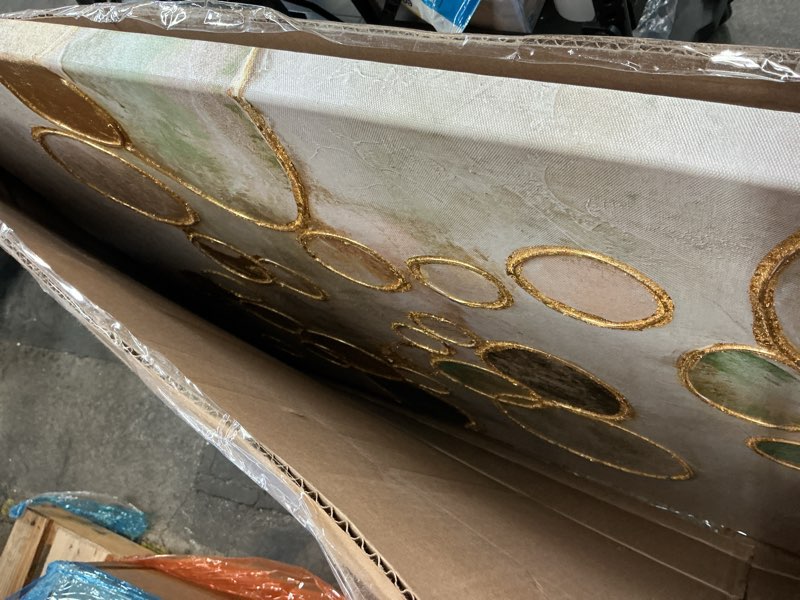 Condition photo showing Good Condition for yjyart large abstract canvas wall art green and gold decorative painting 29"x58" picture prints colorful canvas wall art for kitchen office bedroom 29"x58" gold green
