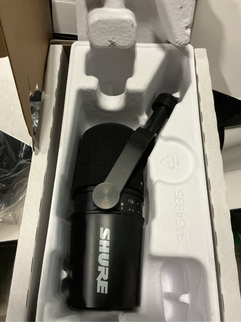 Condition photo showing Good Condition for shure mv7+ podcast dynamic microphone with stand. obs certified, enhanced audio, led touch panel, usb-c & xlr outputs, auto level mode, digital pop filter, podcasting, streaming, recording - black
