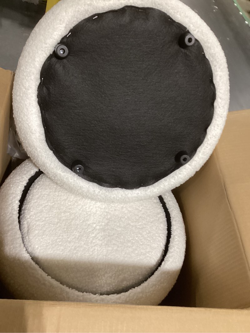 Condition photo showing Good Condition for Square Set of 2 Sherpa Nesting Storage Ottoman Stool Boucle Vanity Stool Footstool with Removeable lid Load up to 440 lbs for Livingroom Bedroom White UASND69W White 16.5" D x 16.5" W x 17.7" H